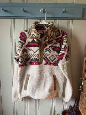 Columbia Sherpa Fleece Pullover XS Southwestern Aztec Print Snap Front